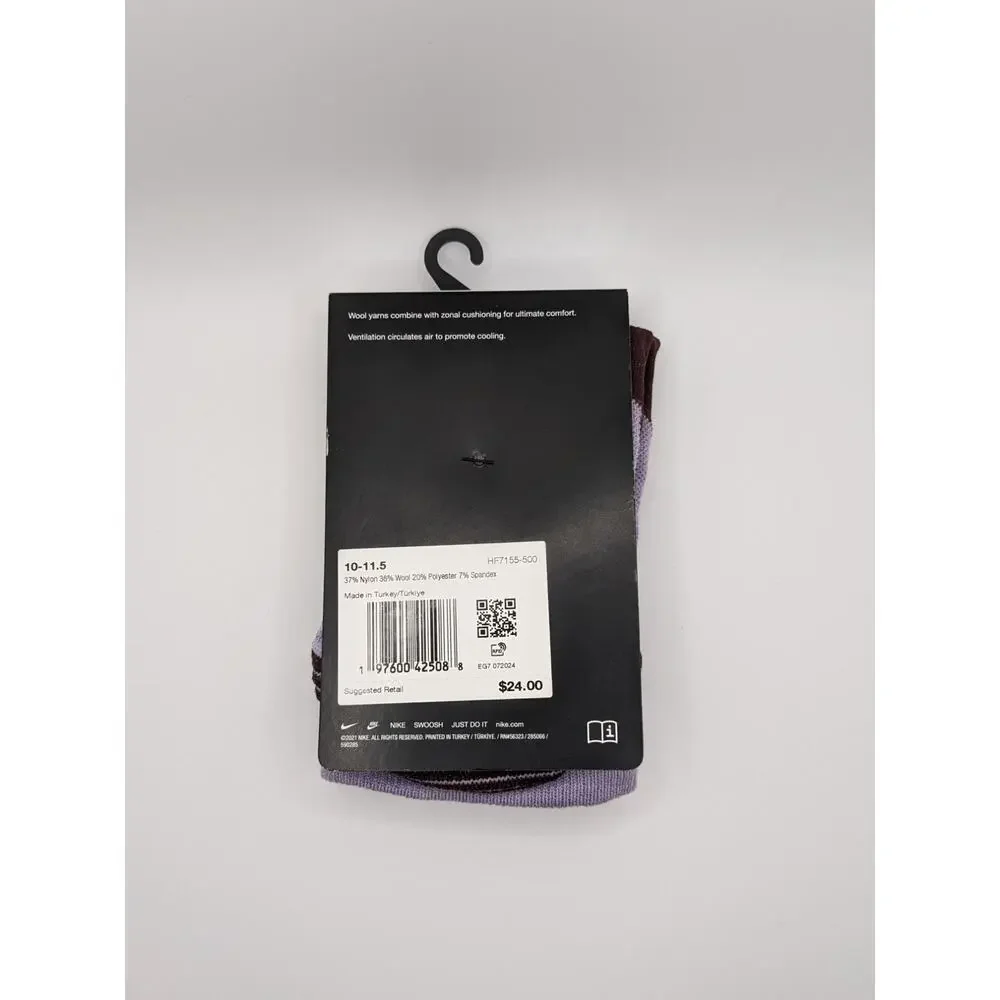 Nike Trail Running Ankle Socks - Wool Blend - Purple - W (11.5-13) M (10-11.5)